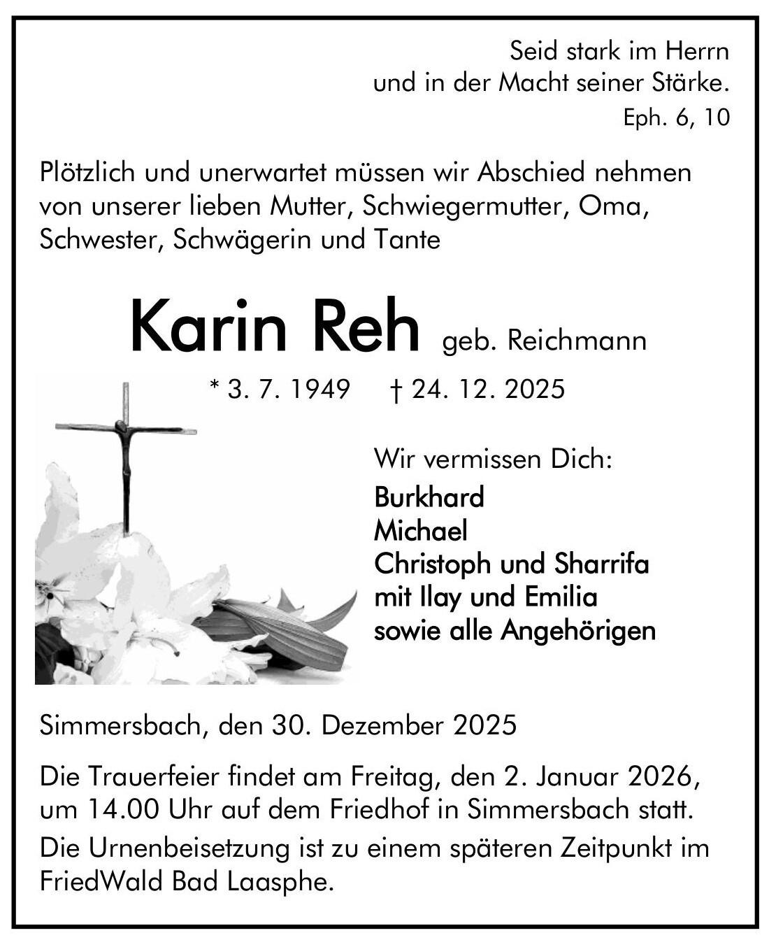 Traueranzeige Karin Reh