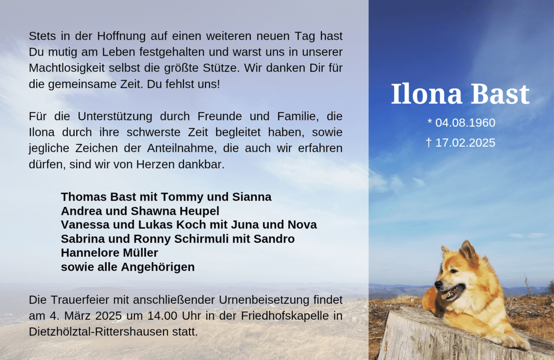 Traueranzeige Ilona Bast
