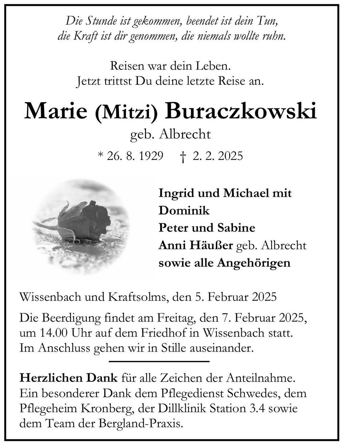 Traueranzeige Marie Buraczkowski