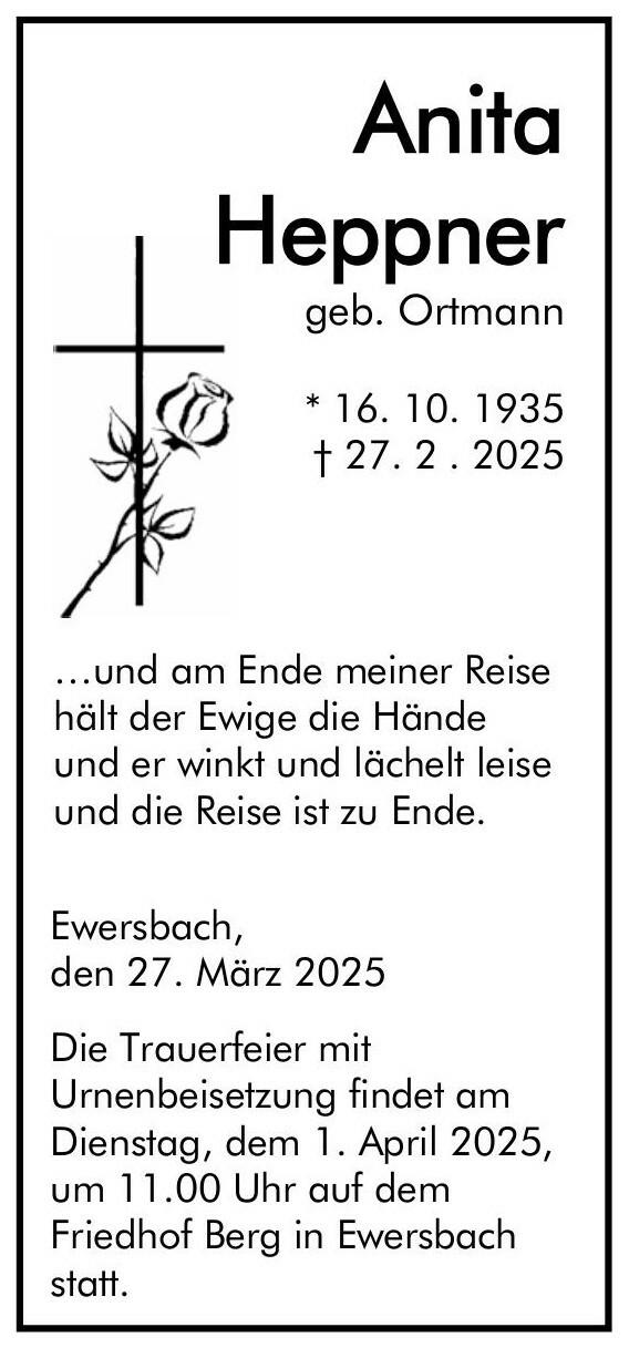 Traueranzeige Anita Heppner