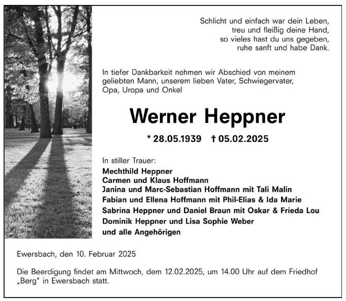 Traueranzeige Werner Heppner