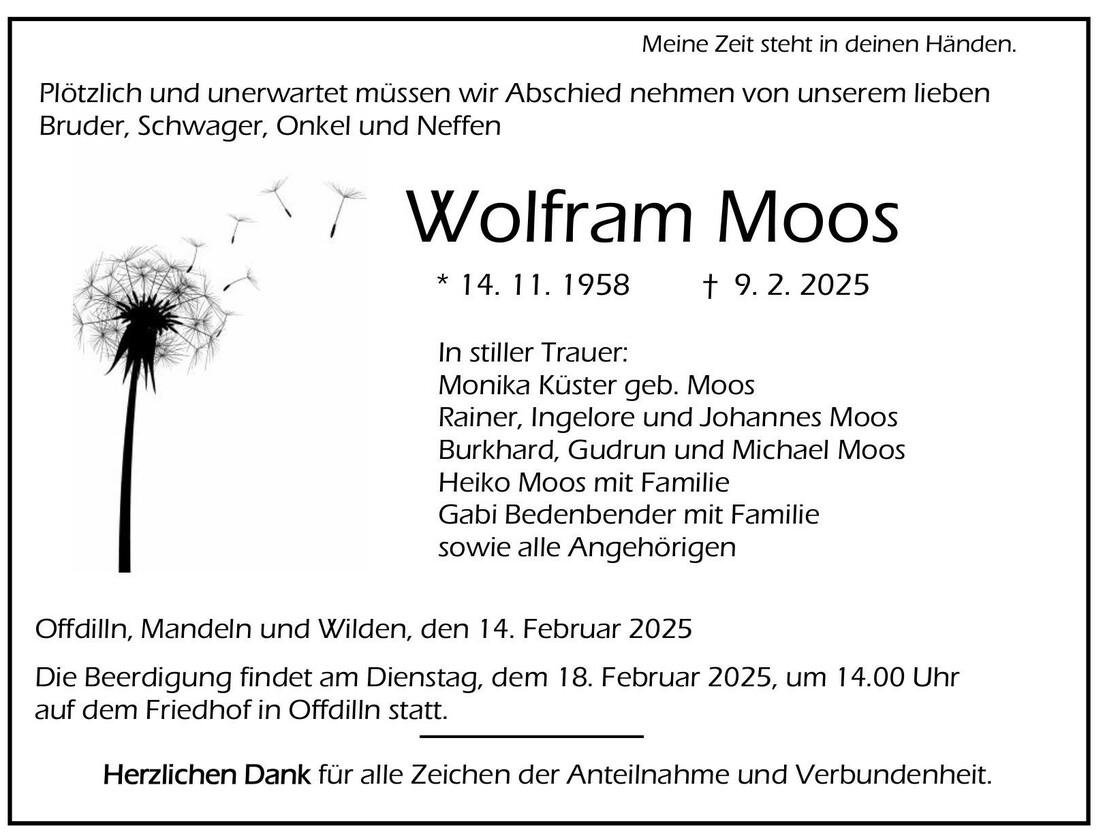 Traueranzeige Wolfram Moos