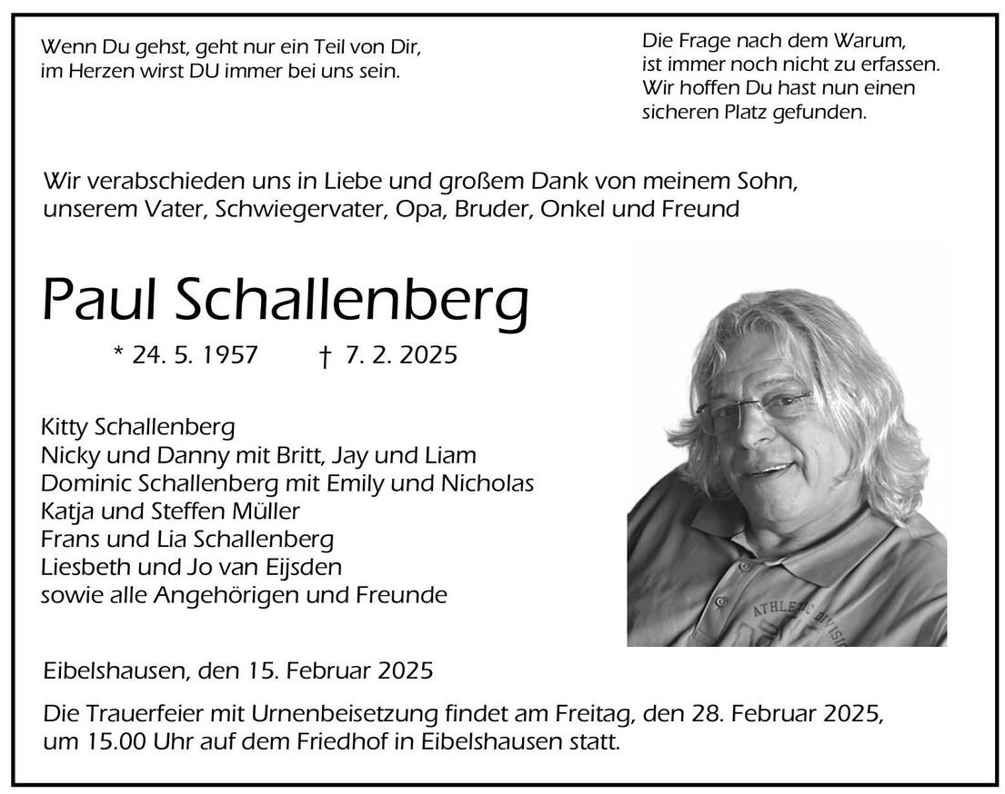 Traueranzeige Paul Schallenberg