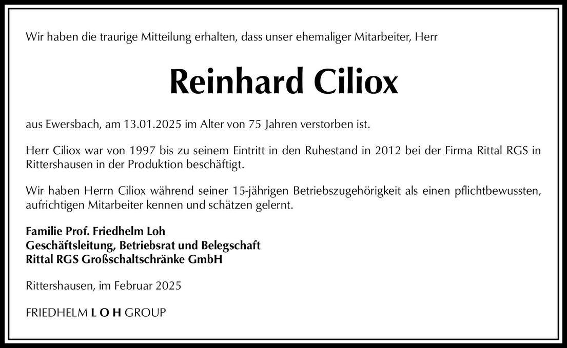 Nachruf Reinhard Ciliox