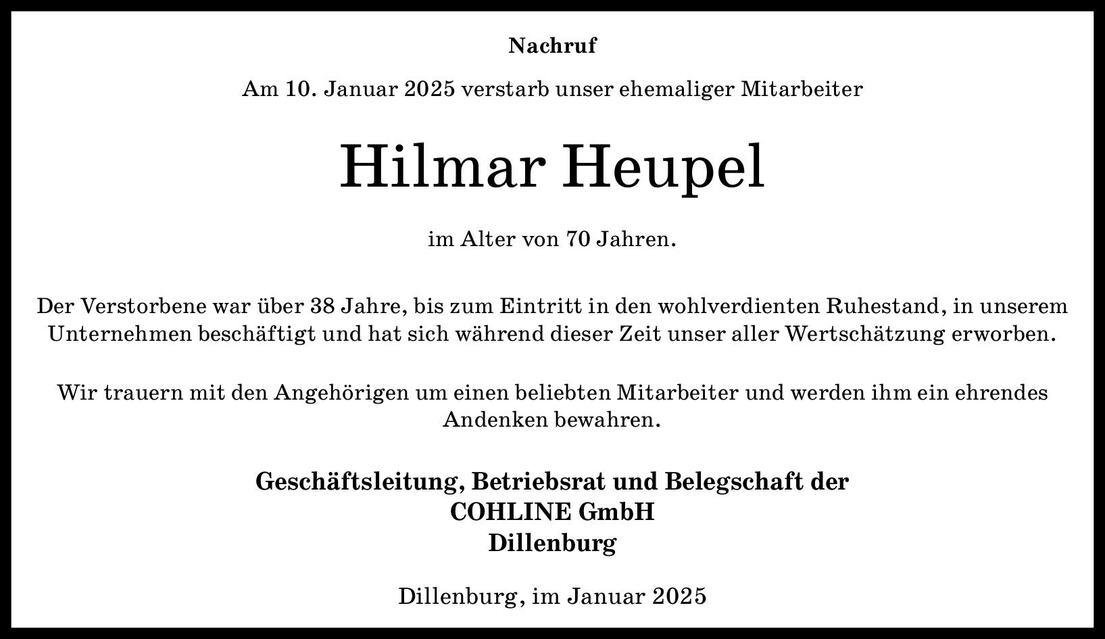 Nachruf Hilmar Heupel