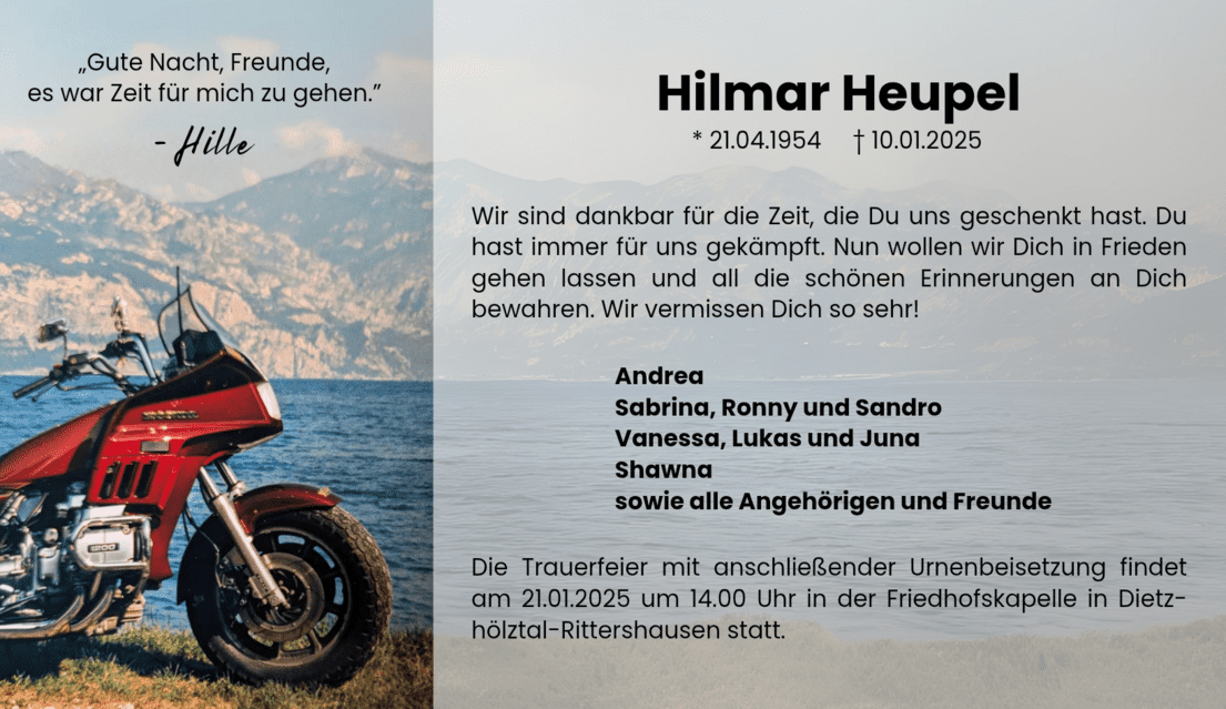 Traueranzeige Hilmar Heupel