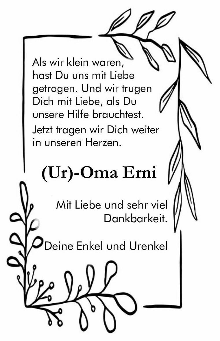 Traueranzeige Ernestine Karle Enkel