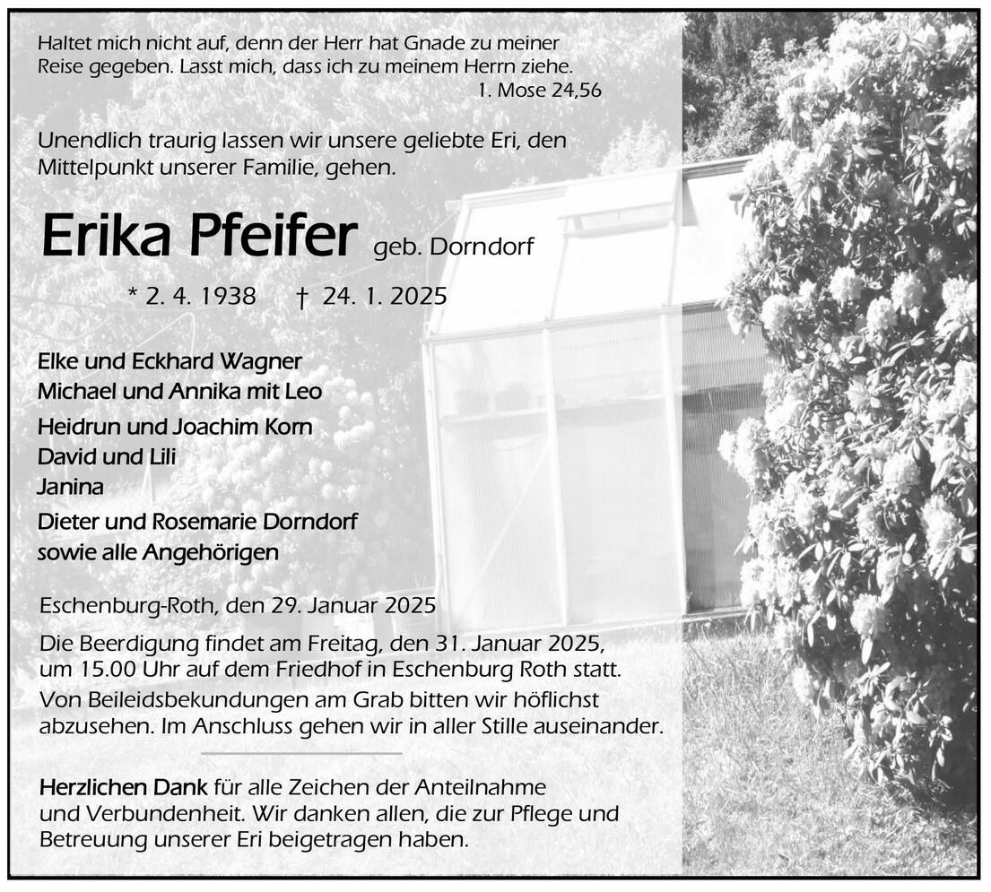 Traueranzeige Erika Pfeifer