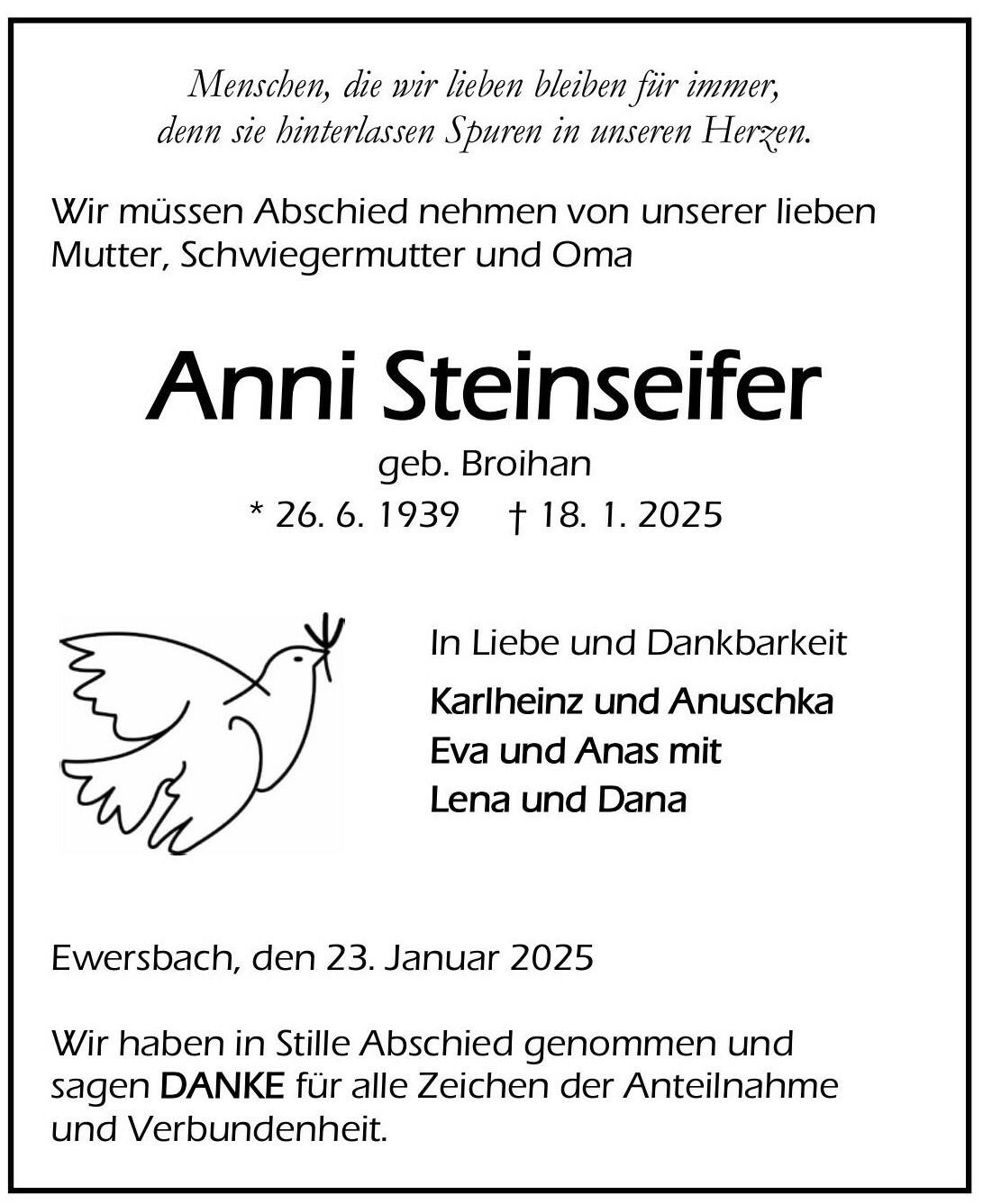 Traueranzeige Anni Steinseifer