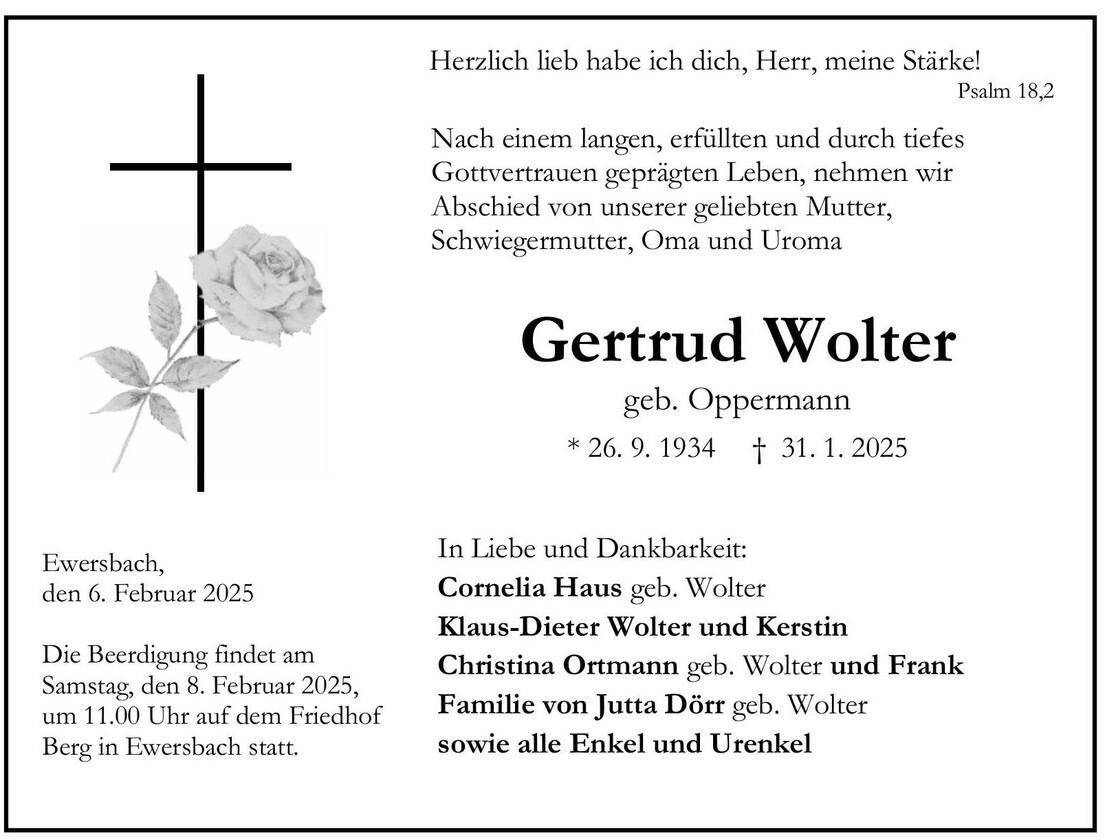 Traueranzeige Gertrud Wolter