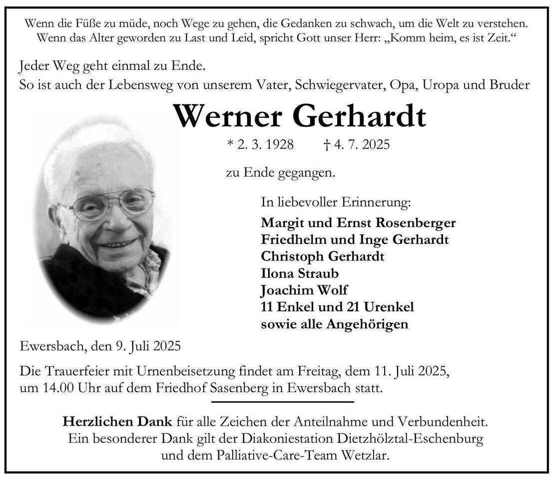 Traueranzeige Werner Gerhardt