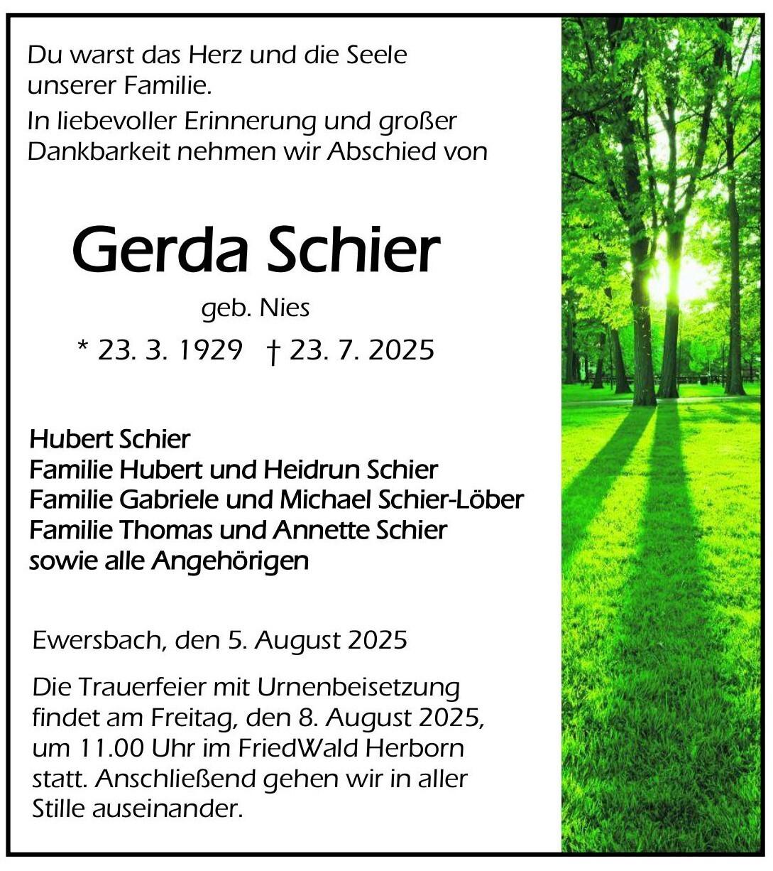 Traueranzeige Gerda Schier