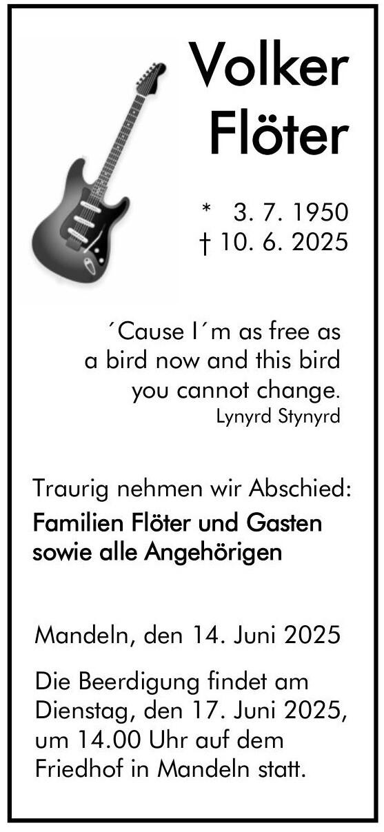 Traueranzeige Volker Flöter