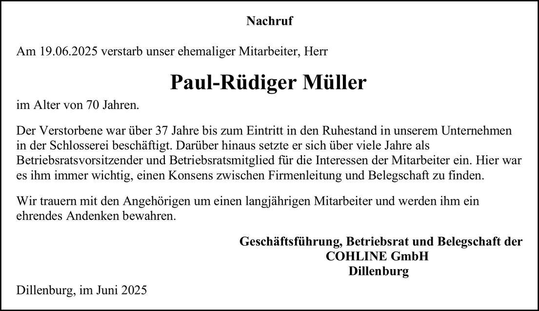 Nachruf Paul Müller