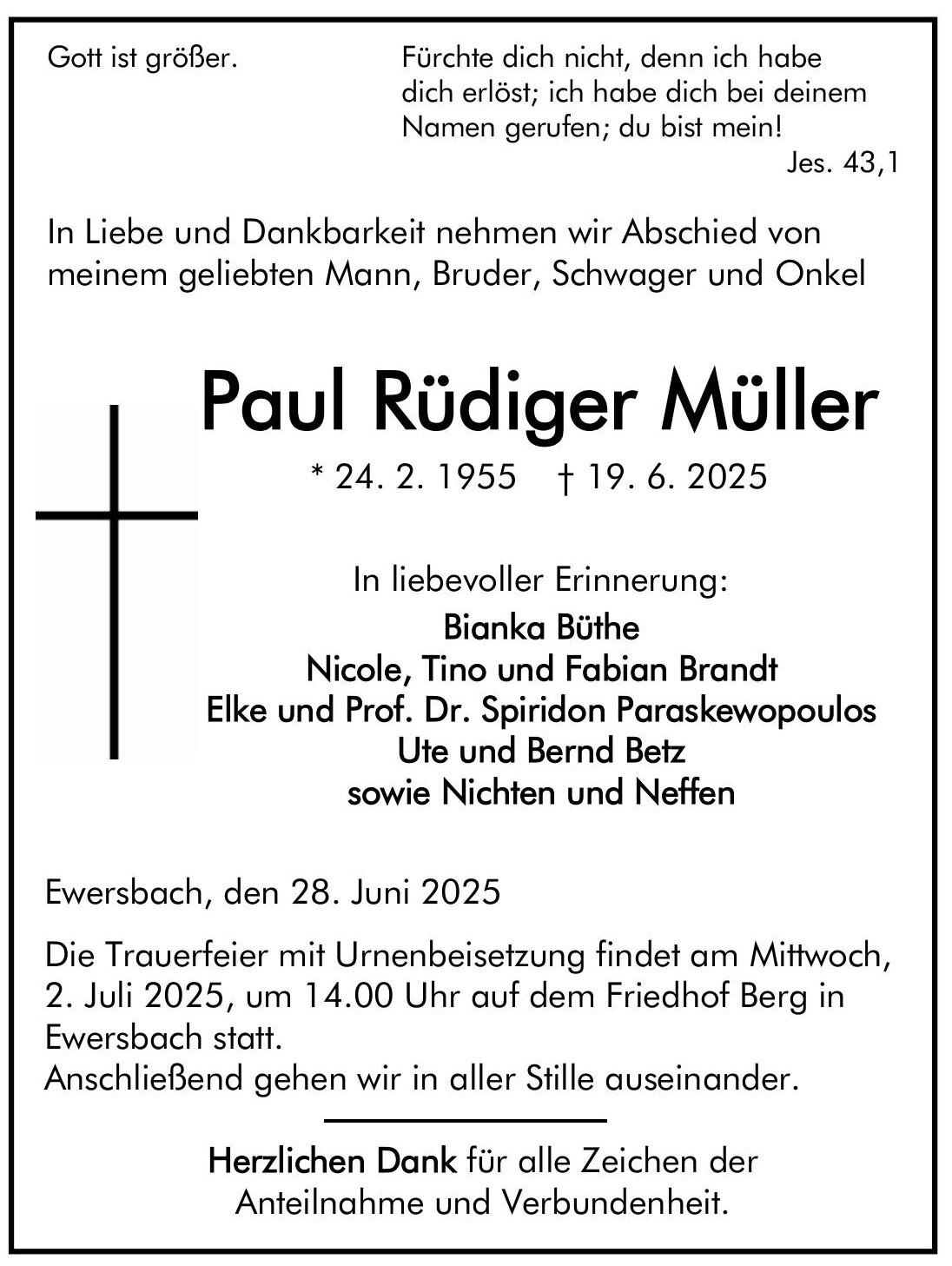 Traueranzeige Paul Müller