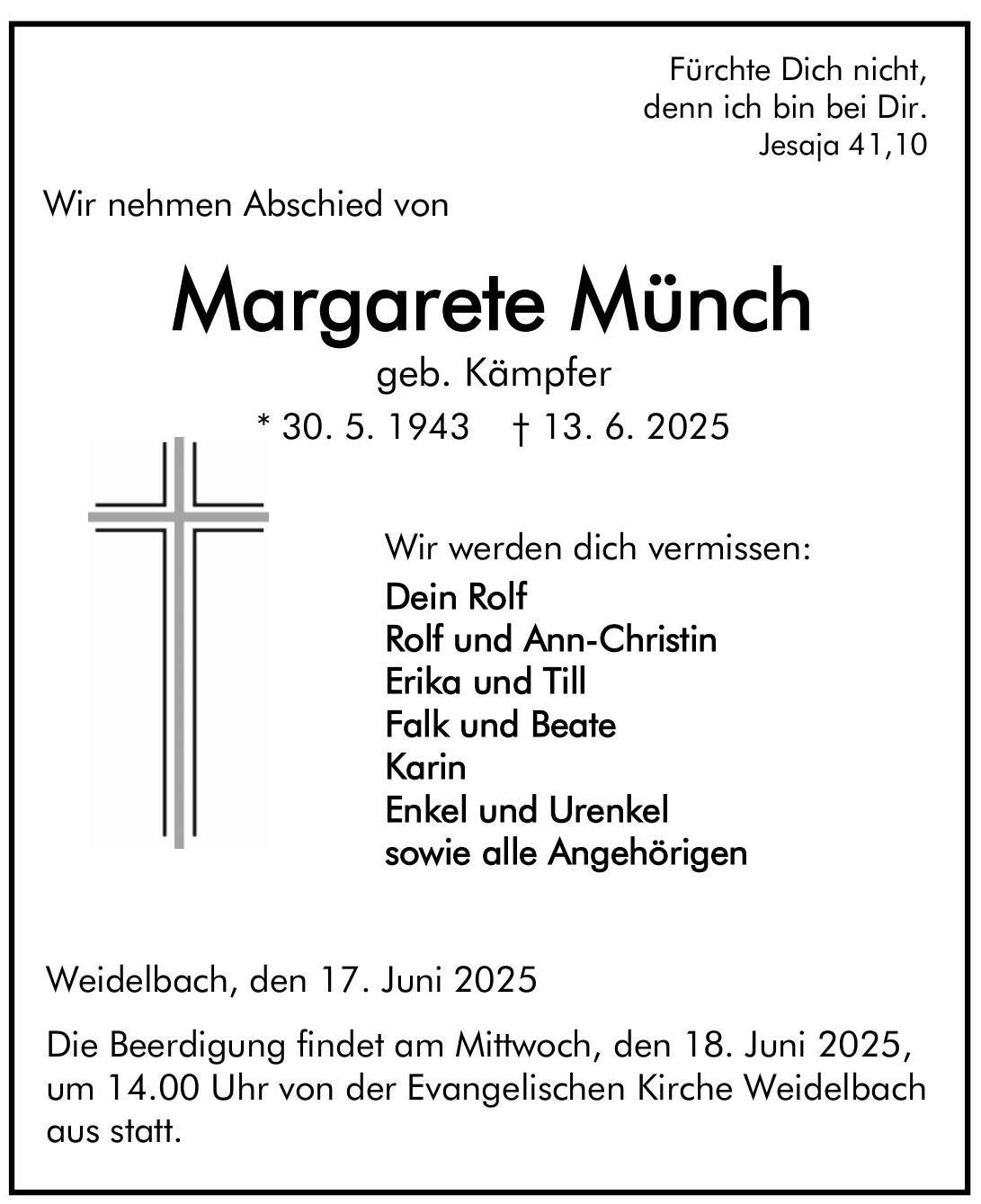 Traueranzeige Margarete Münch