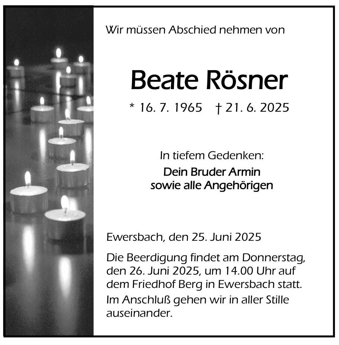 Traueranzeige Beate Rösner