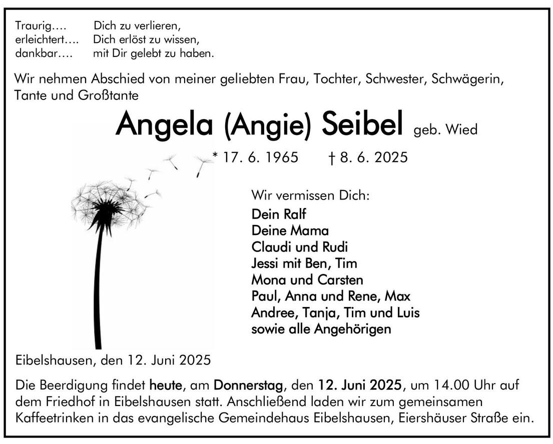 Traueranzeige Angela Seibel