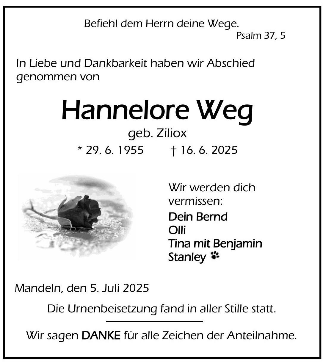 Traueranzeige Hannelore Weg