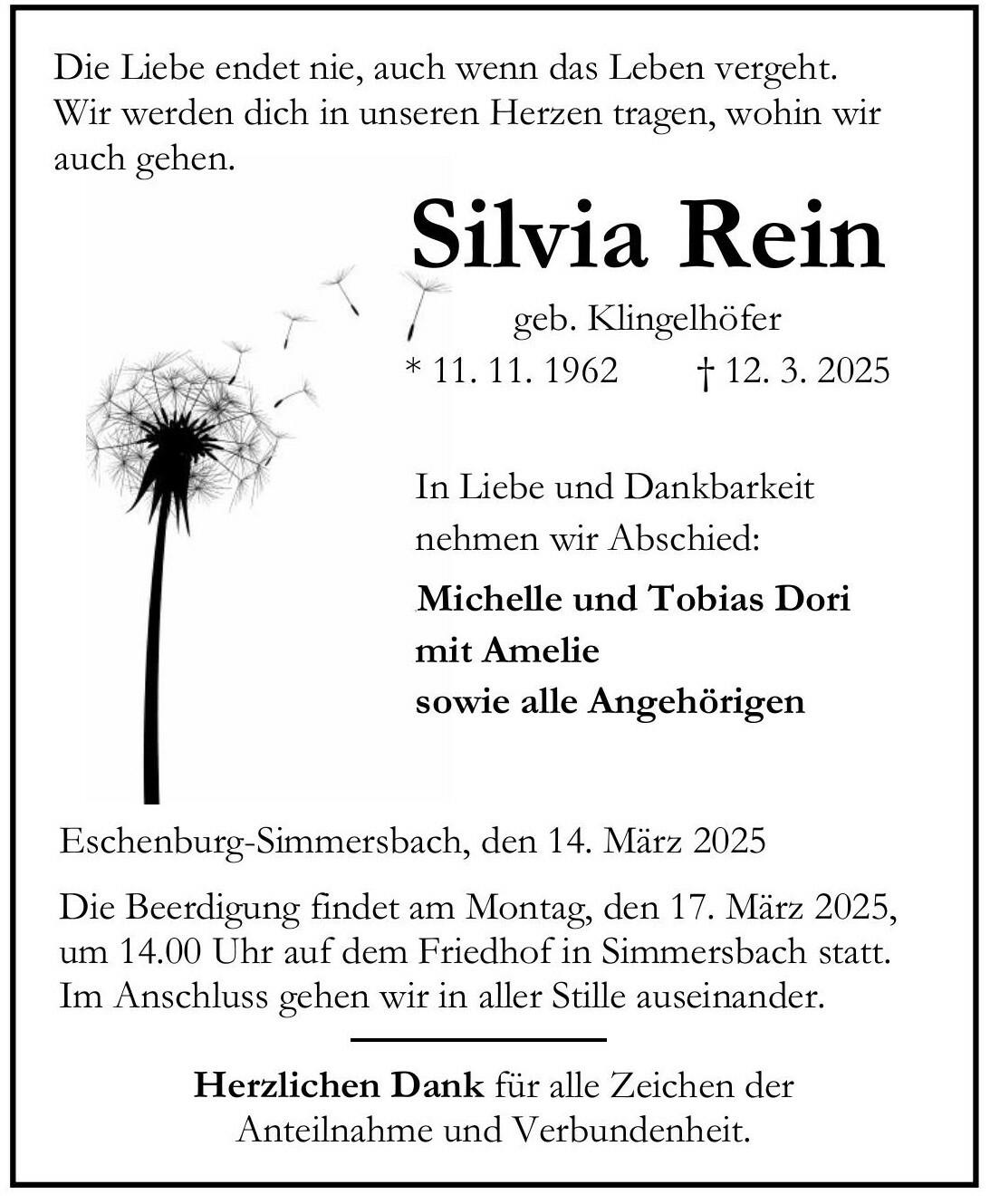 Traueranzeige Silvia Rein