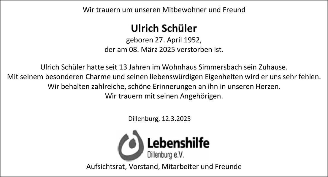 Nachruf Ulrich Schüler