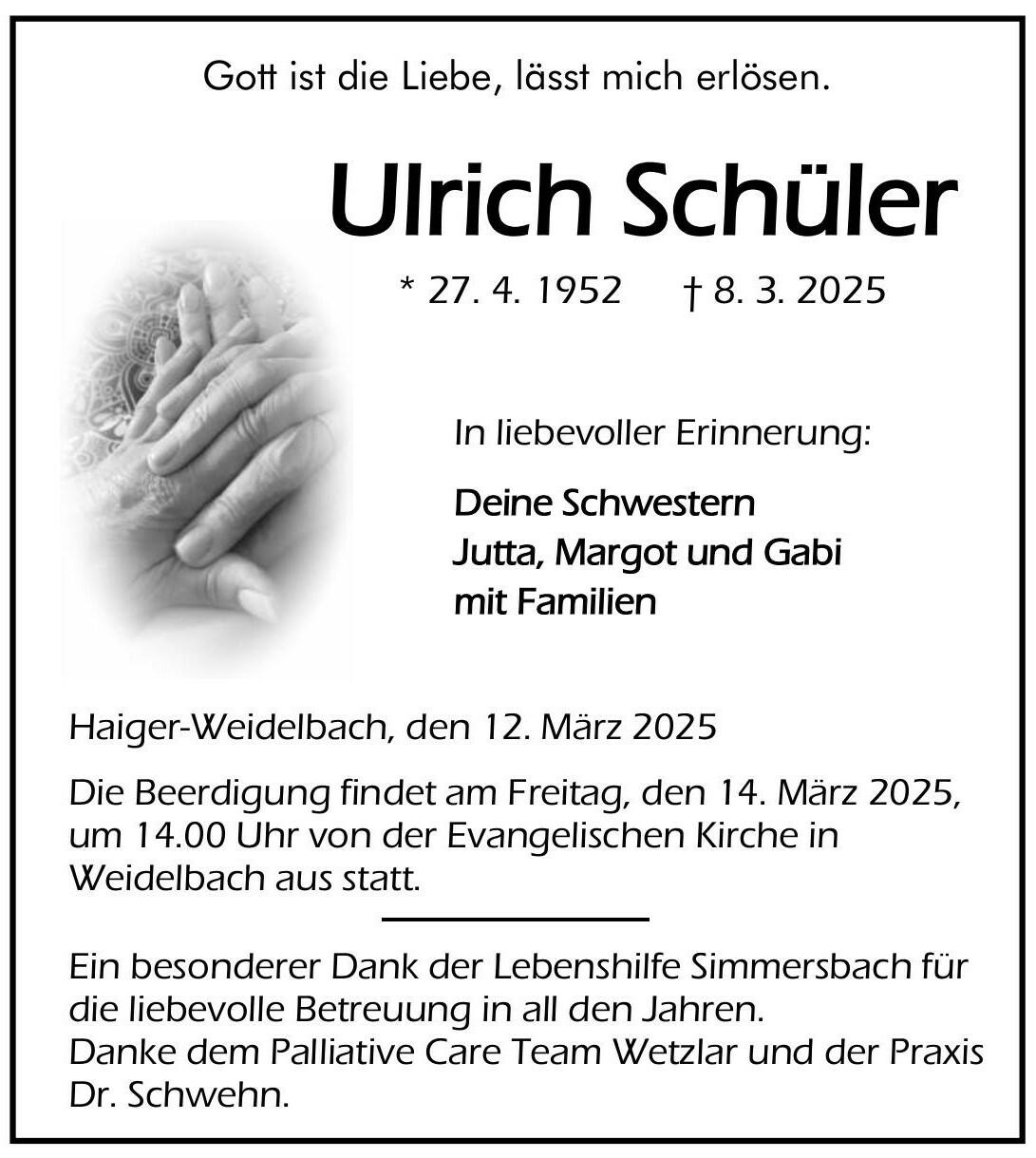 Traueranzeige Ulrich Schüler