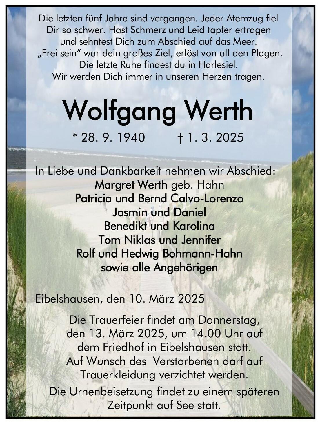 Traueranzeige Wolfgang Werth