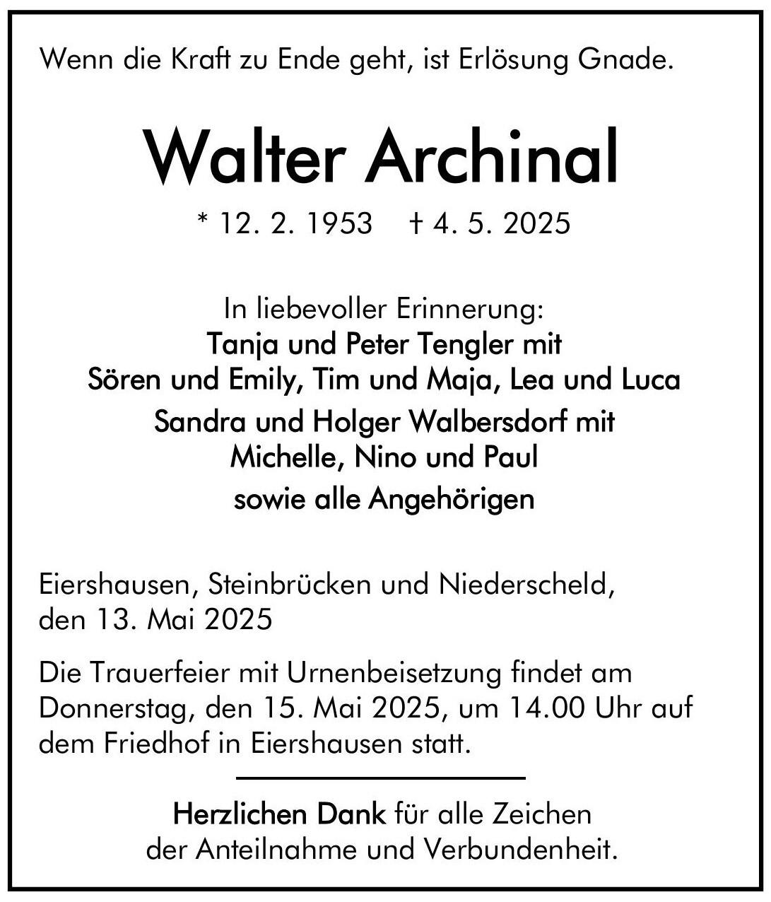 Traueranzeige Walter Archinal