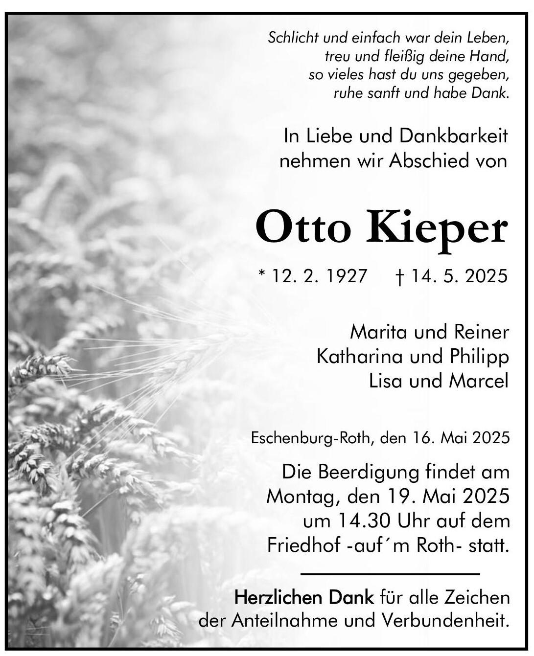 Traueranzeige Otto Kieper