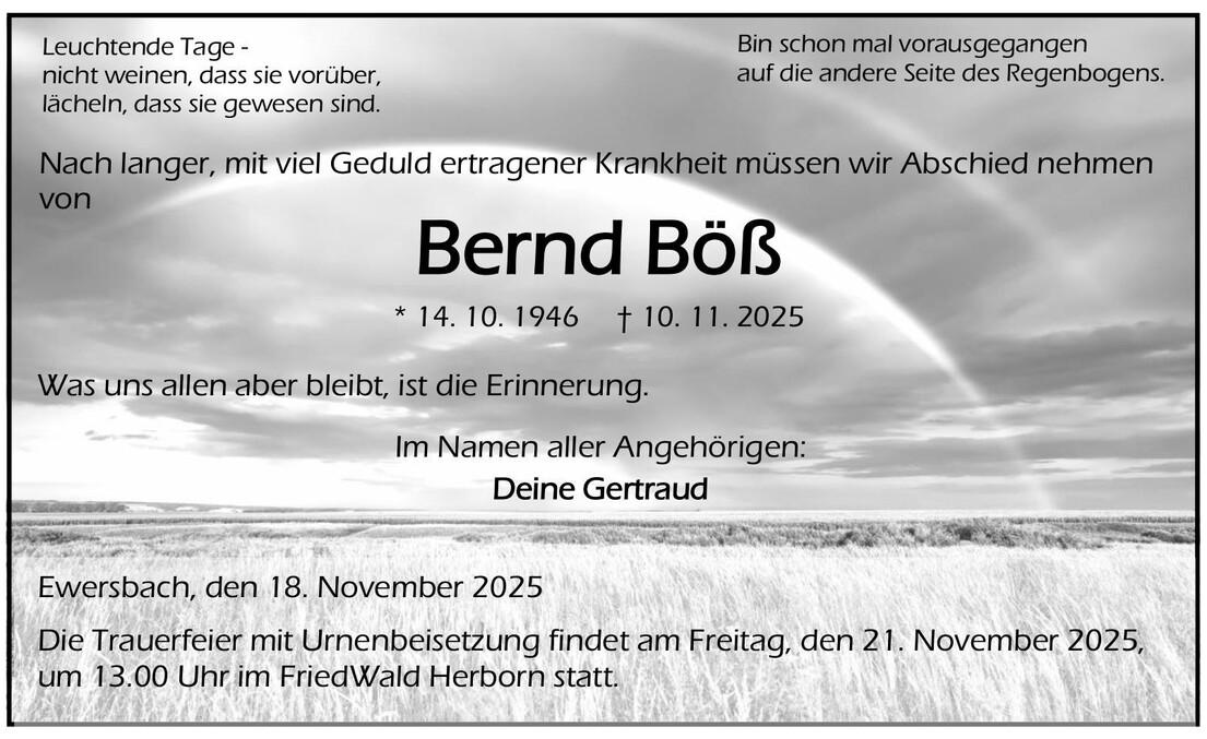 Traueranzeige Bernd Böß