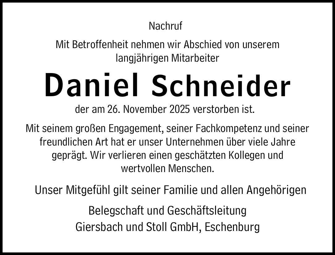 Nachruf AG Daniel Schneider