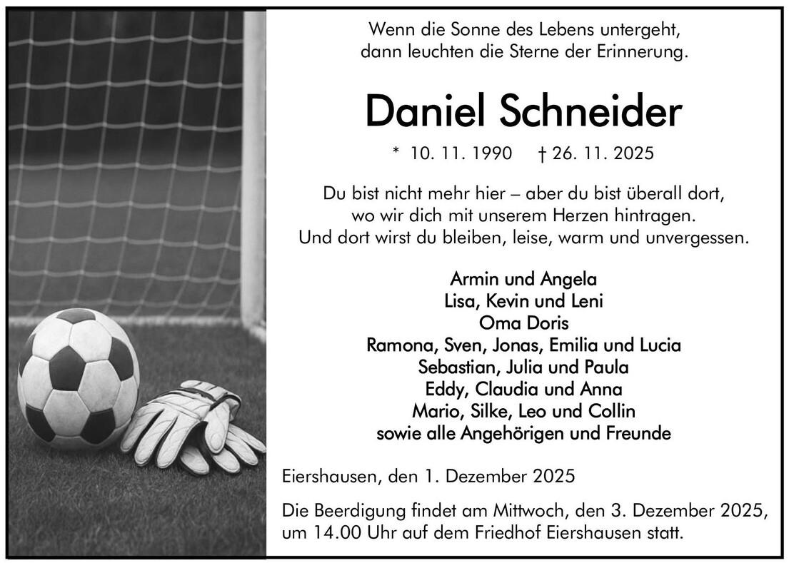 Traueranzeige Daniel Schneider