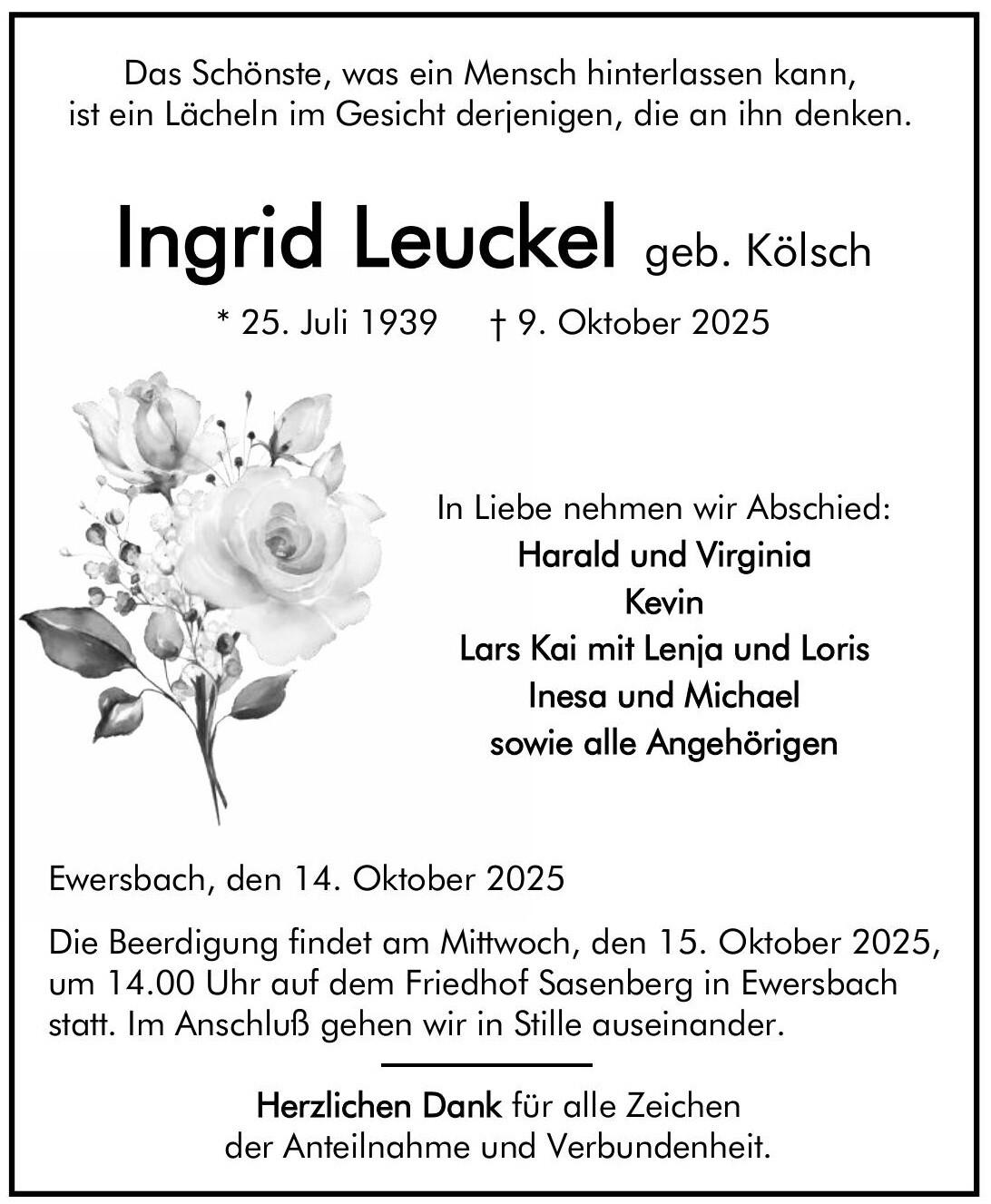 Traueranzeige Ingrid Leuckel