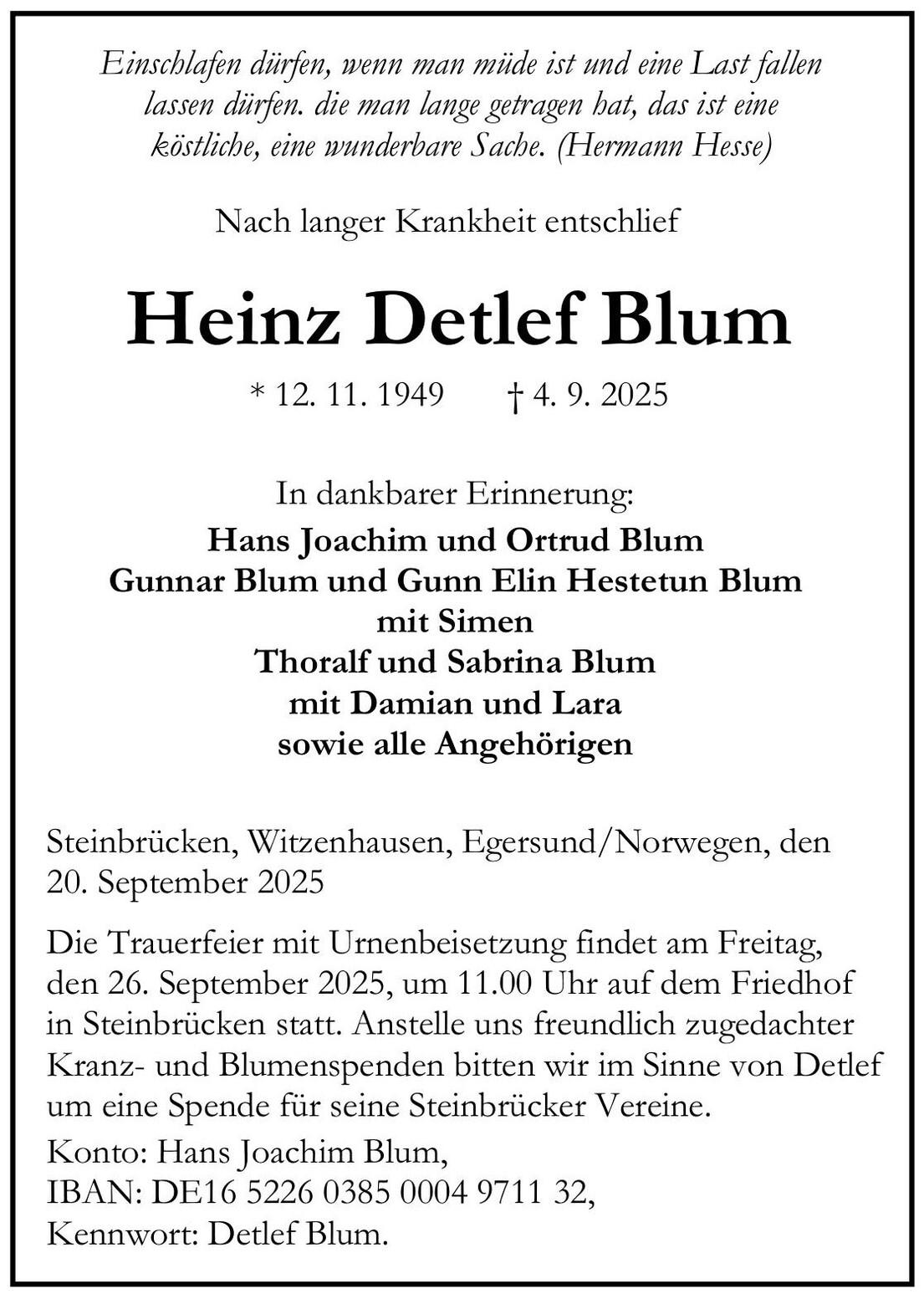 Traueranzeige Detlef Blum