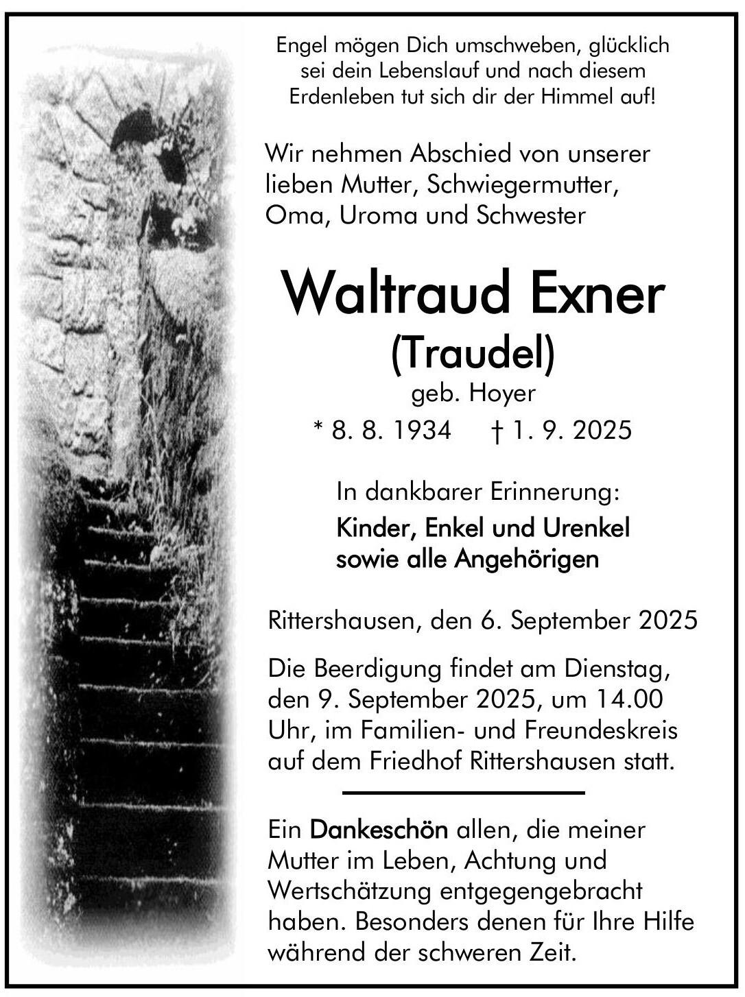 Traueranzeige Waltraud Exner