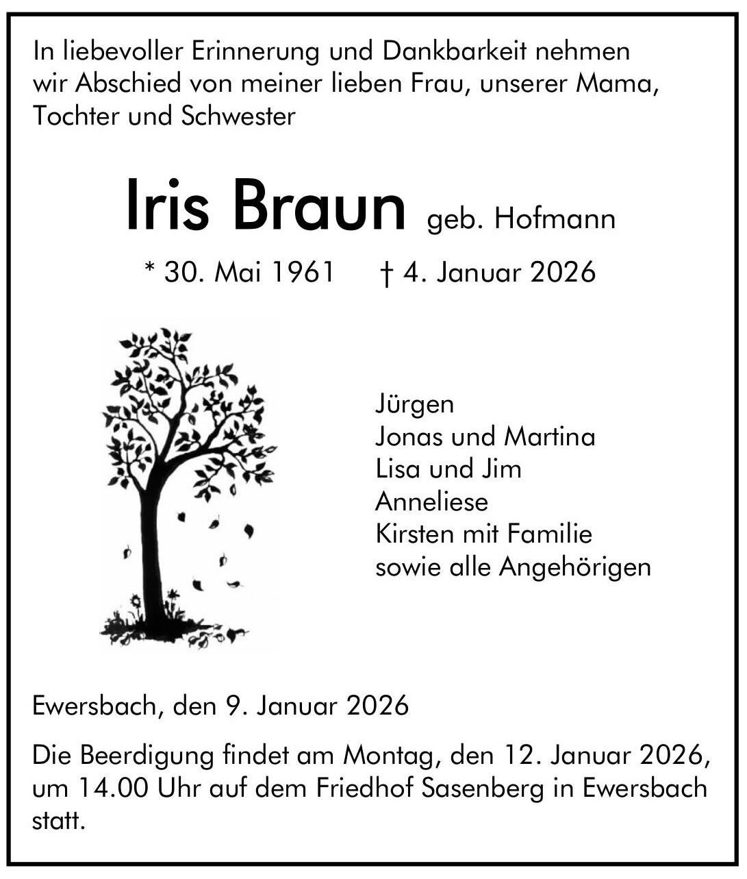 Traueranzeige Iris Braun