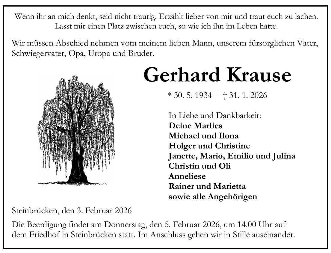 Traueranzeige Gerhard Krause