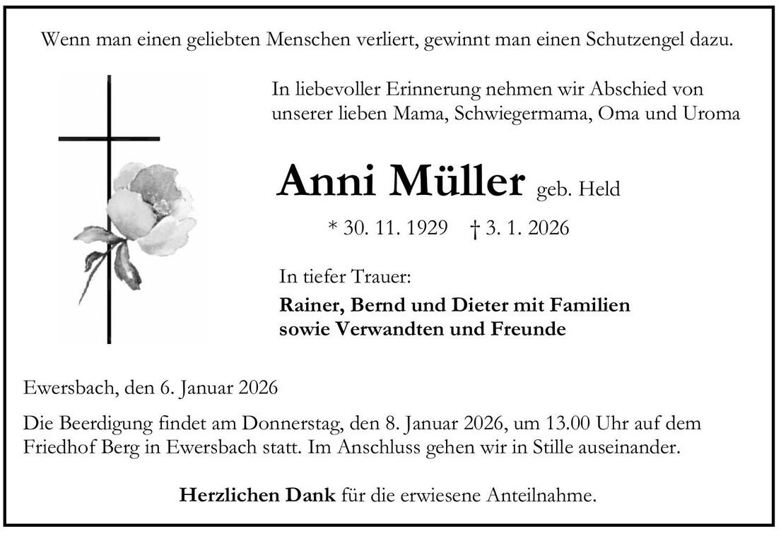 Traueranzeige Anna M&uuml;ller
