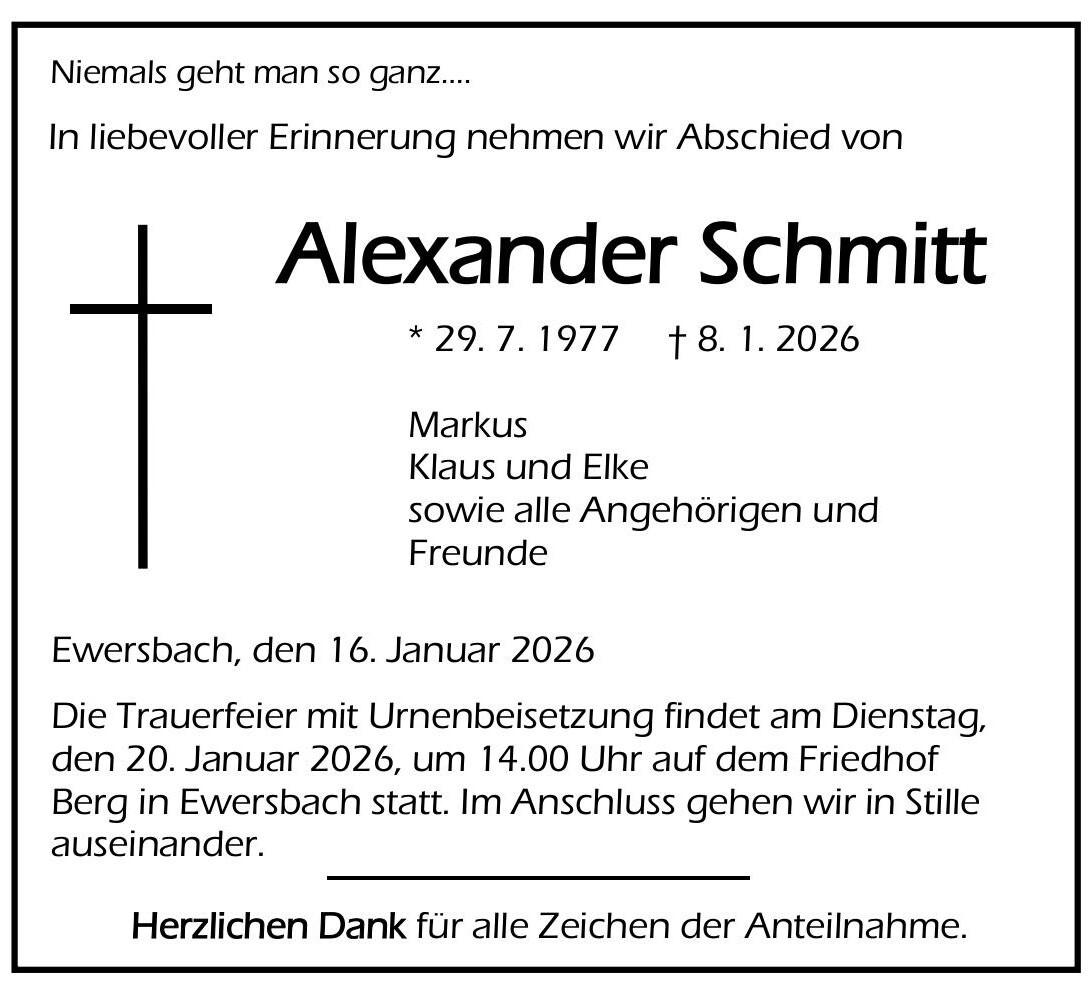Traueranzeige Alexander Schmitt