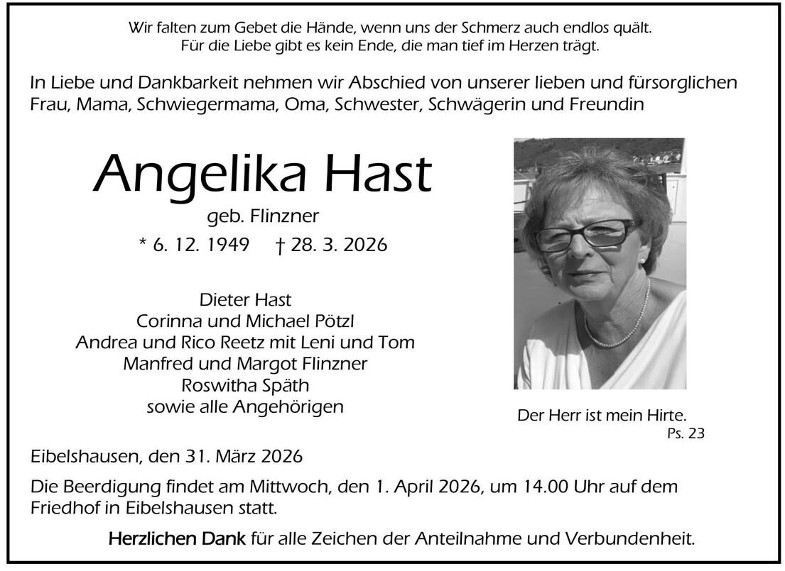 Traueranzeige Angelika Hast