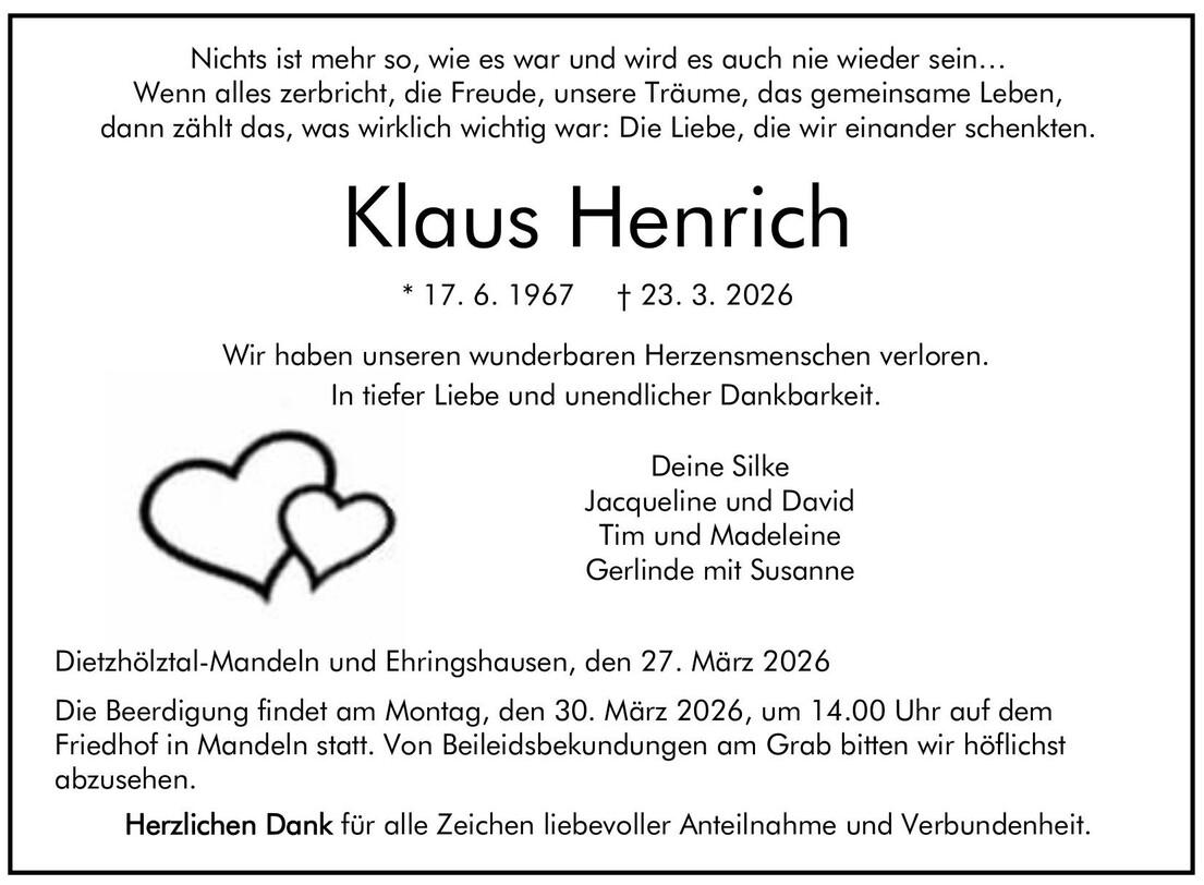 Traueranzeige Klaus Henrich