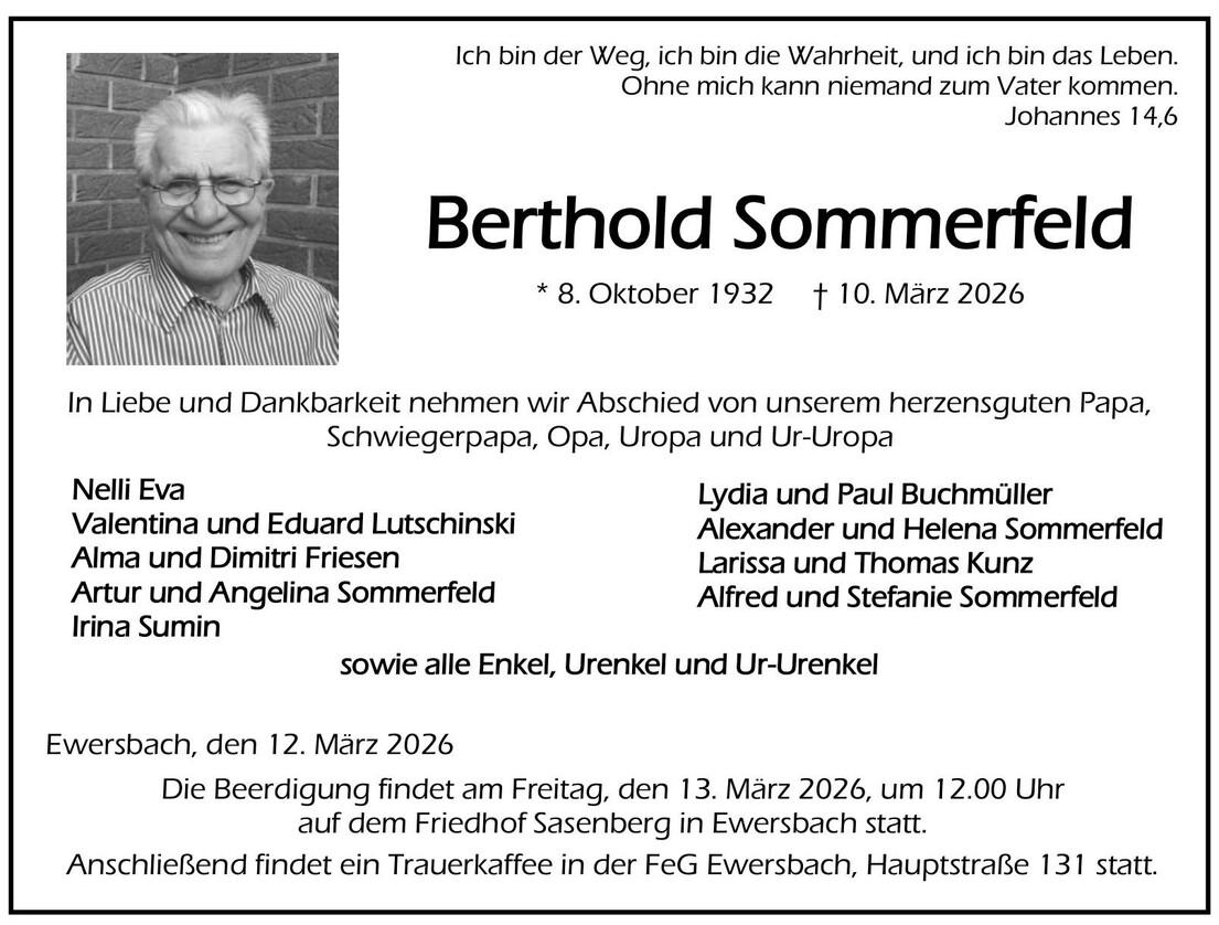 Traueranzeige Berthold Sommerfeld