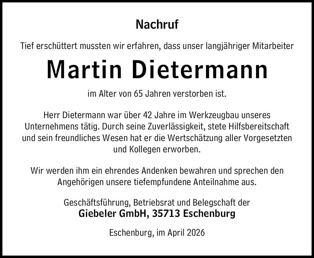 Nachruf Martin Dietermann