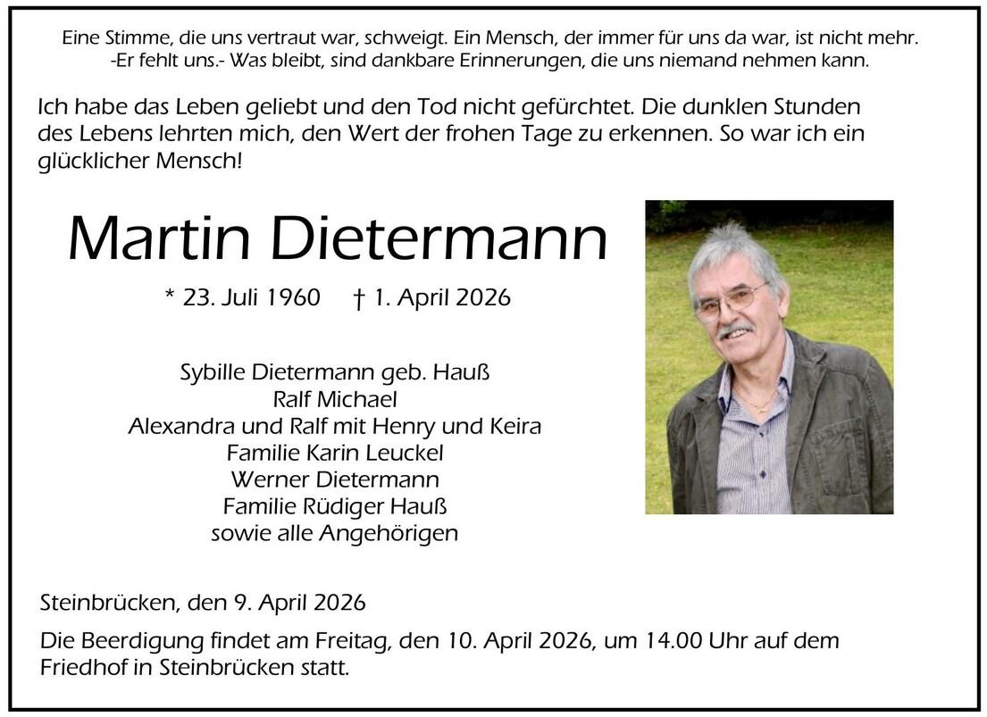 Traueranzeige Martin Dietermann