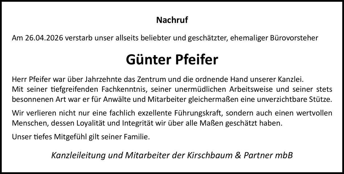 Nachruf G&uuml;nter Pfeifer