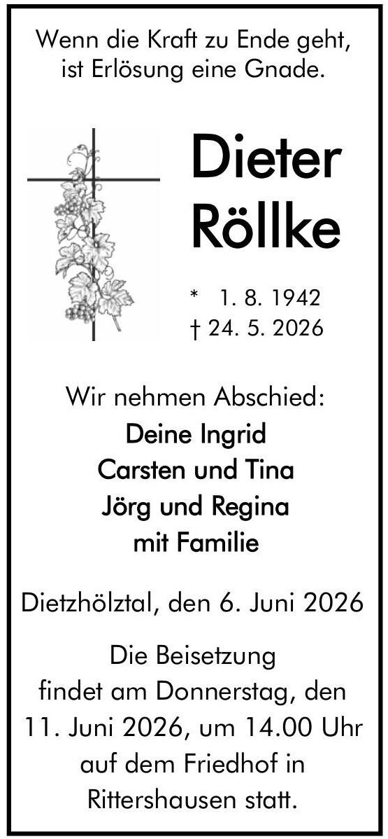 Traueranzeige Dieter R&ouml;llke
