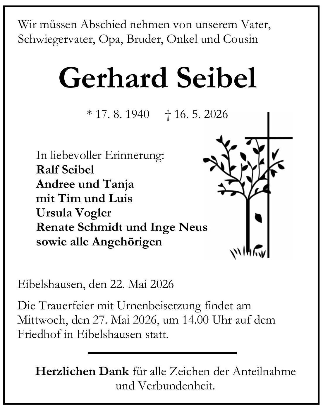 Traueranzeige Gerhard Seibel
