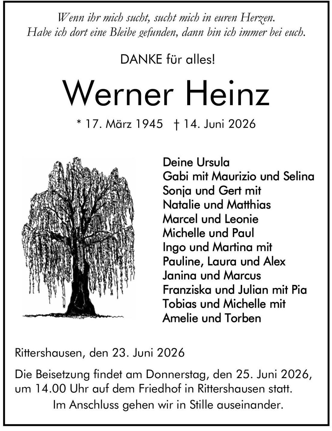 Traueranzeige Werner Heinz