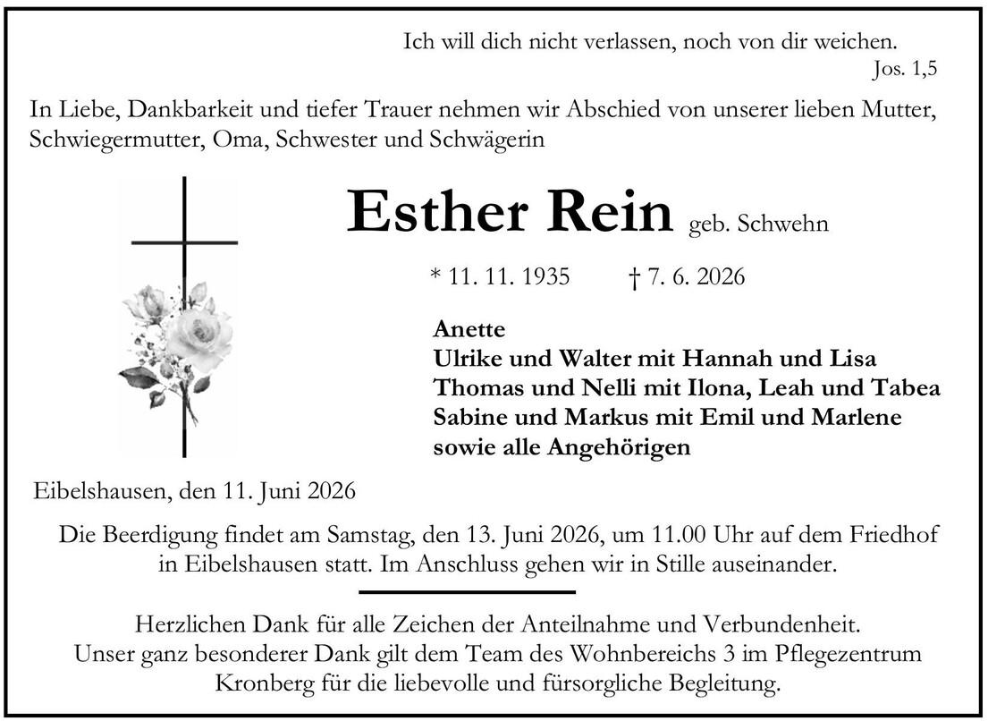 Traueranzeige Esther Rein