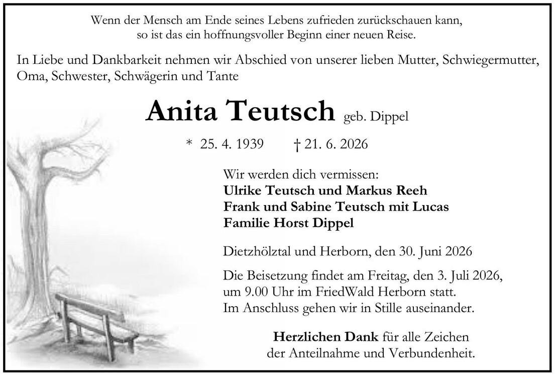 Traueranzeige Anita Teutsch